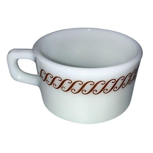 Vintage PYREX Corning Stackable Diner Coffee Mug Regency Brown White - Picture 1 of 10